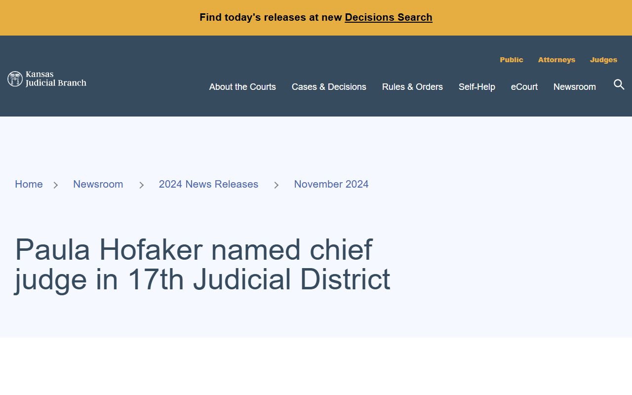 Osborne County Clerk of the District Court and 17th Judicial District chief judge source