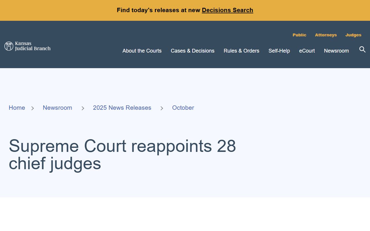 Osborne County Clerk of the District Court chief judge reappointment source