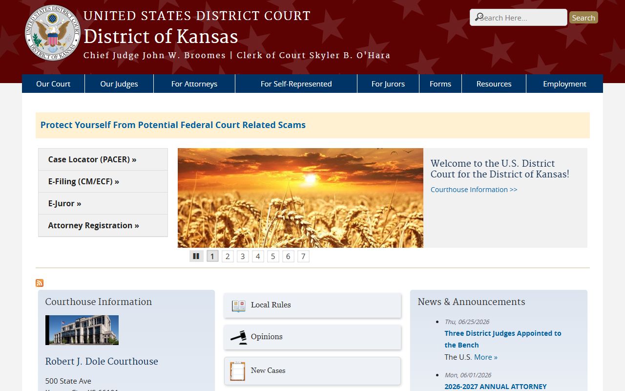 Osborne County District Court and federal District of Kansas boundary