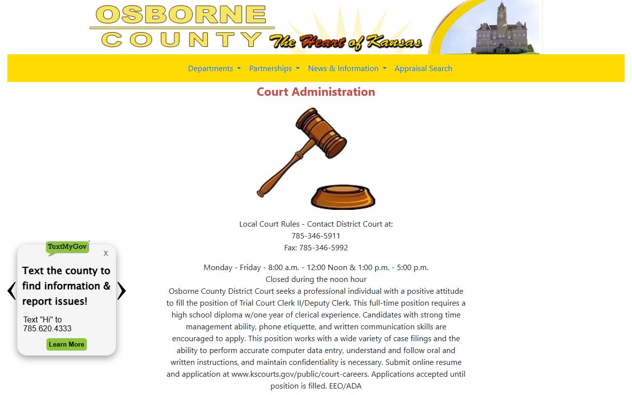 Osborne County Court records District Court contact page